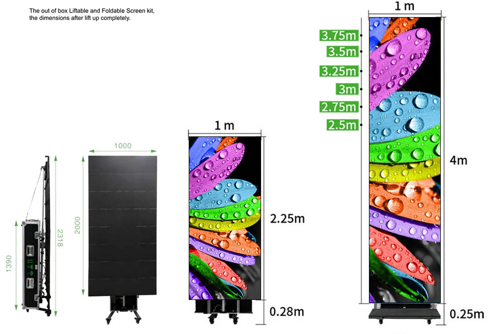 BP-M Series Foldable LED Standee | 1×2.25m All-in-One Rolling Case | P3.9mm Indoor | Remote Liftable LED Display Kit
