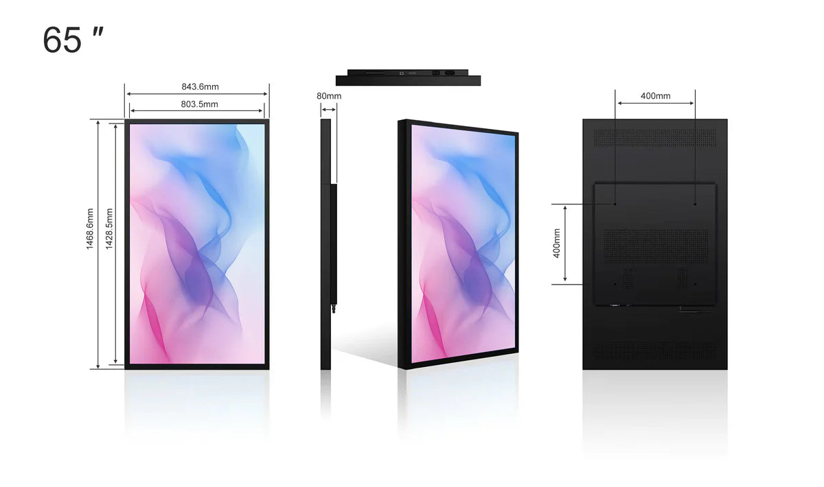 65" Single-Sided 2500nits High Bright Window LCD Poster Display, Android RK3568 2G+32G, Non-Touch, Cloud/APP/USB, Wall-Mount/Floor Stand/Suspended Installation