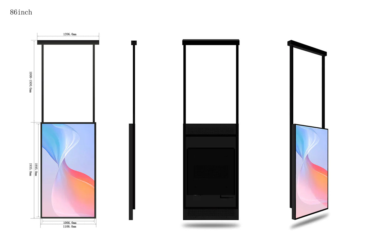 86" Single-Sided 2500nits High Bright Front Window LCD Advertising Display, Android RK3568 2G+32G, Non-Touch, Cloud/APP/USB, Wall-Mount/Floor Stand/Suspended Installation