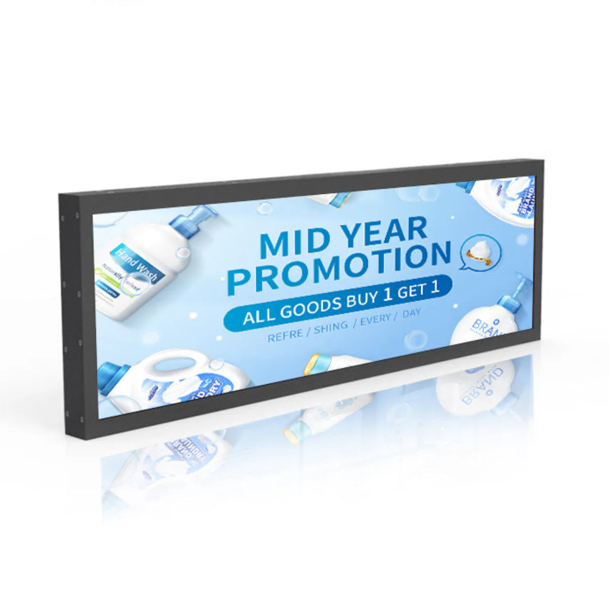 49.5 Inch (1210×340mm Viewable) Ultra-Wide Stretched LCD Shelf Display | Android Bar Screen | Cloud Platform & USB Playback
