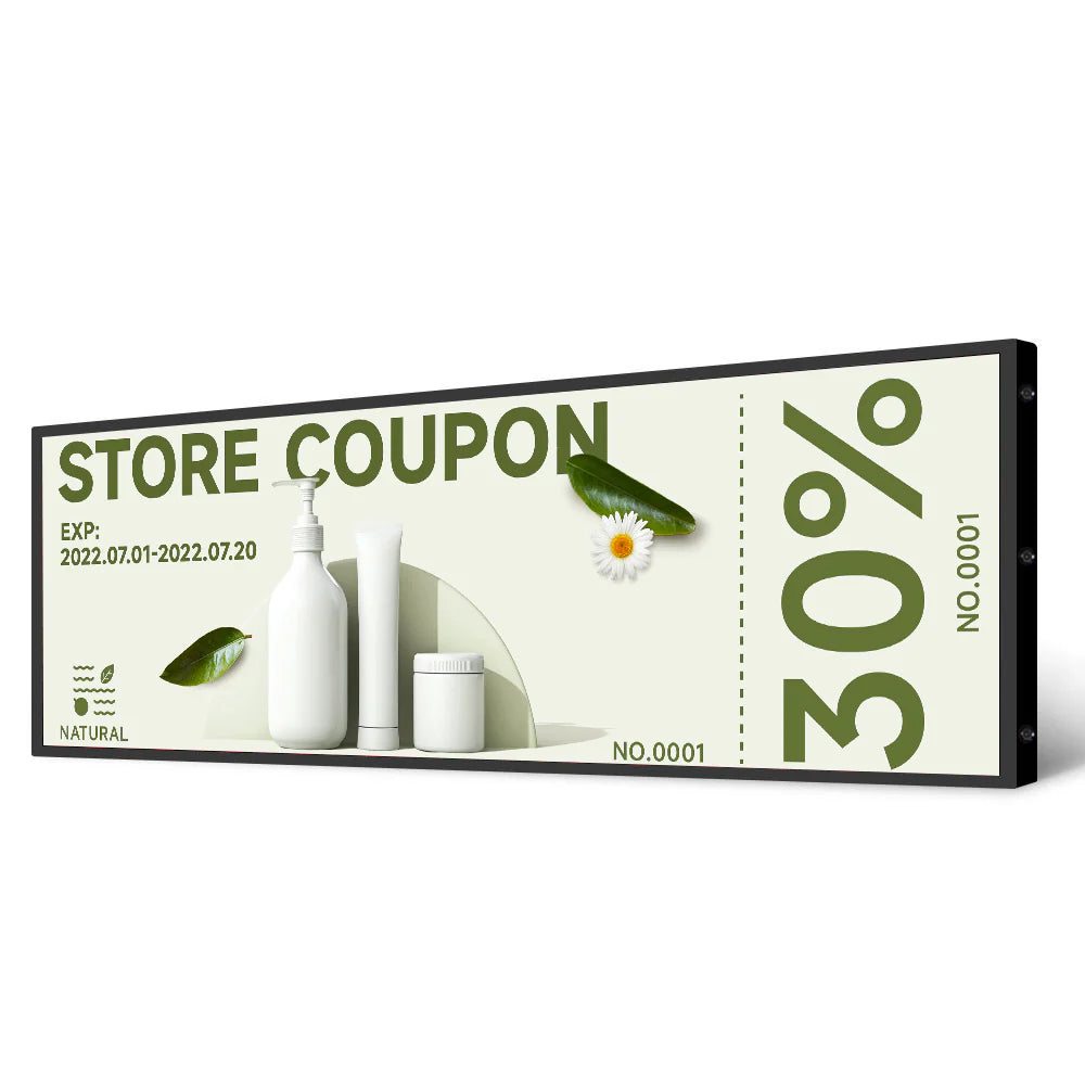 65.7 Inch (1650×255.2mm Viewable) Commercial Stretched LCD Bar Display | Ultra-Wide Android Shelf Screen | Cloud / USB / Mobile Playback