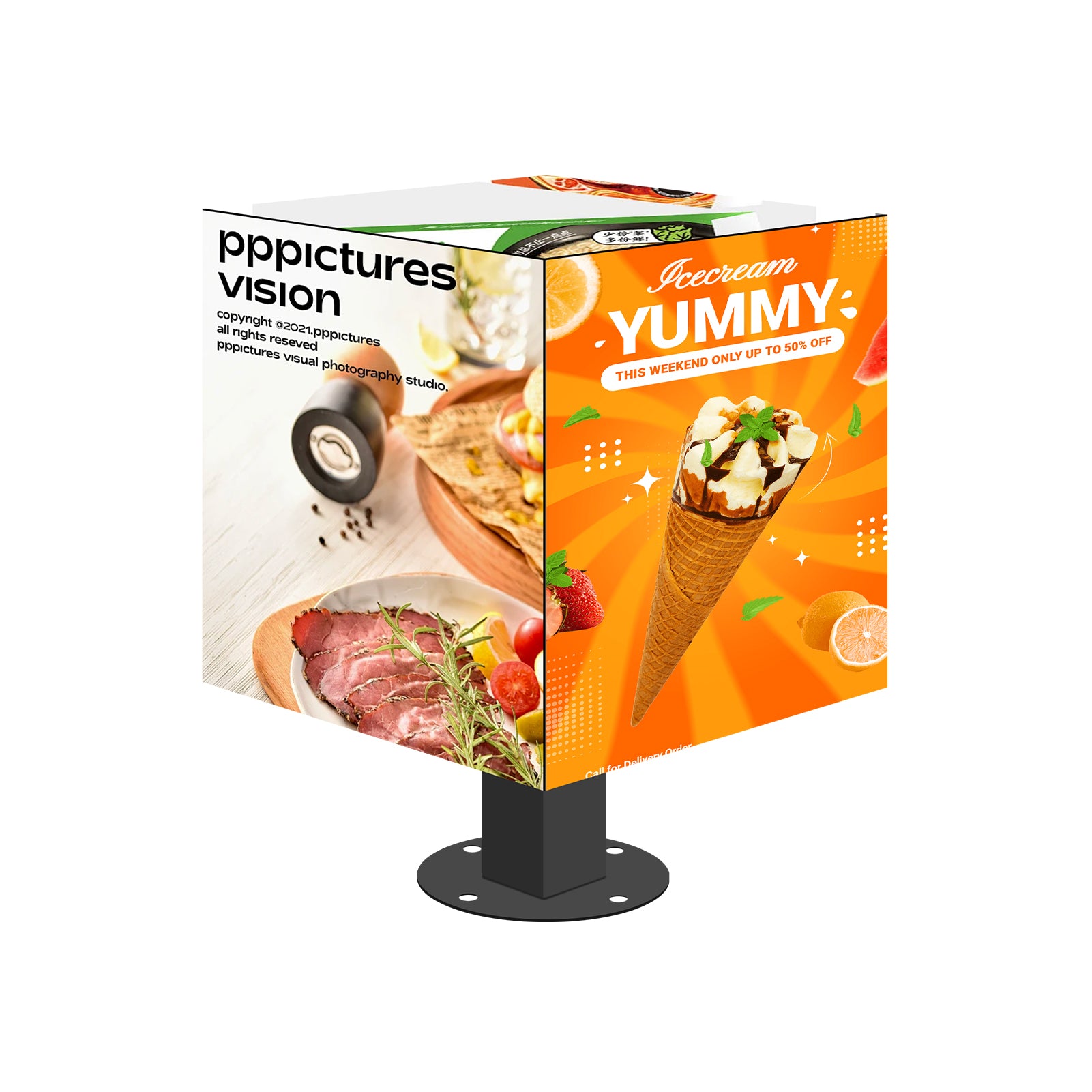 4 Faces (500x500 mm) P3.91 (3.91mm Pixel Pitch) Outdoor Cube LED Display Waterproof Magic Cubic Screen