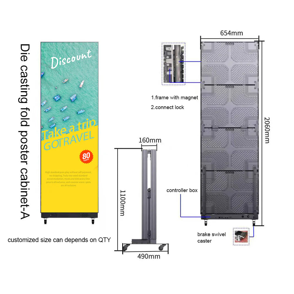 BP-F Series Foldable LED Poster Sign | GOB Surface + Magnetic Frame | 640×1920mm | P2.5 / P1.86 / P1.53 / P1.25 | Available in 1 set / 2 set Pack