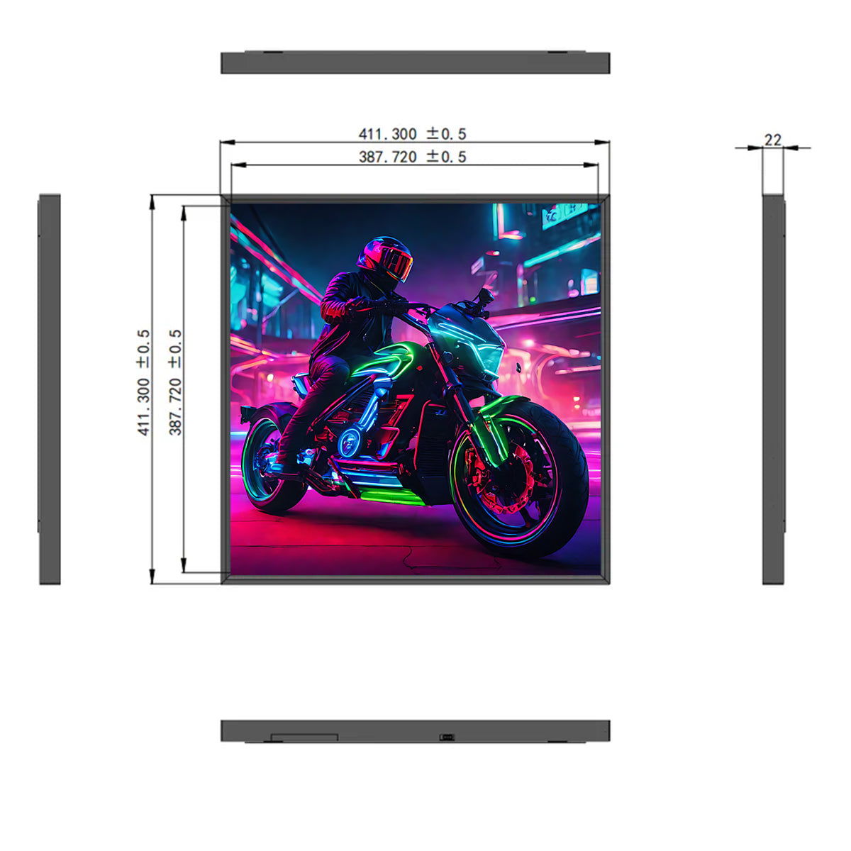 SL Series 22 Inch (387.7×387.7mm Viewable) 22mm Ultra Slim Square LCD Display Screen, No Touch, Content Upload via Dadonlion Platform / USB Disk