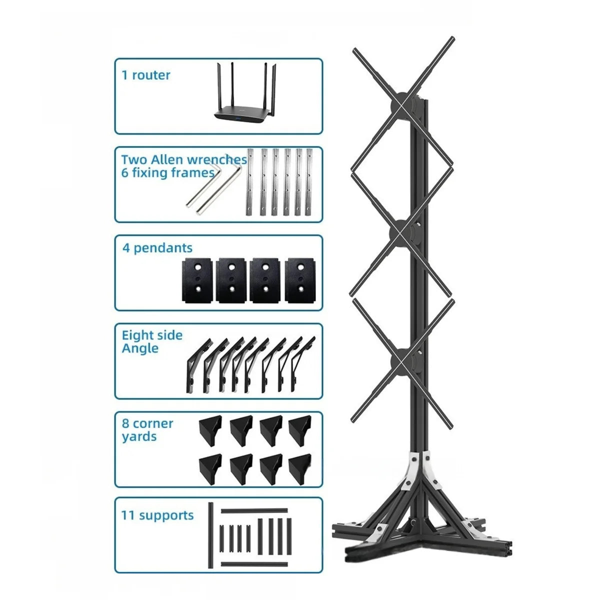 Fan-S Series Multi-Fan Stand Mount | 1×3 / 2×3 / 3×3 Configurations | Compatible with F Series ≤100cm 3D Hologram Fans | Modular Steel Frame
