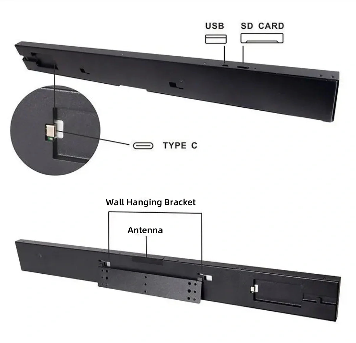 47.1 Inch (1209×50mm Viewable) Commercial Android Stretched LCD Bar Display | Ultra-Wide Digital Shelf Screen / USB / App Control