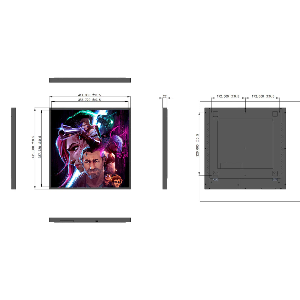 SL Series 22 Inch (387.7×387.7mm Viewable) 22mm Ultra Slim Square LCD Display Screen, No Touch, Content Upload via Dadonlion Platform / USB Disk