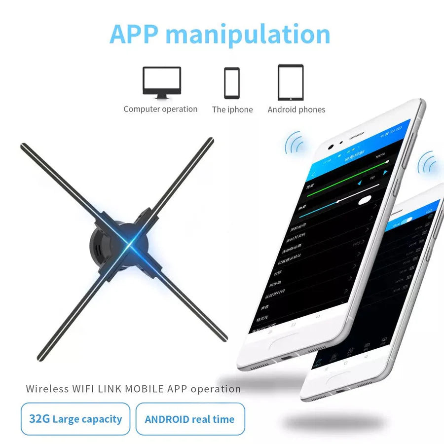 F Series Large 3D Hologram Fan LED Display – 80cm to 100cm (31.5”–39.4”) | High Brightness Holographic Advertising Projector | Fan Only / with Floor Stand / Ceiling Mount (No Housing)