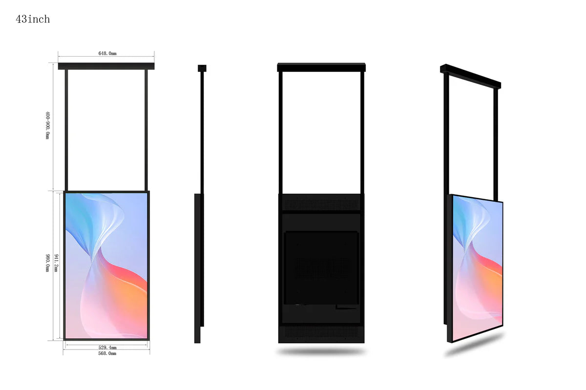 43" Single-Sided 2500nits High Bright Window LCD Digital Signage, Android RK3568 2G+32G, Non-Touch, Cloud/APP/USB, Wall-Mount/Floor Stand/Suspended Installation