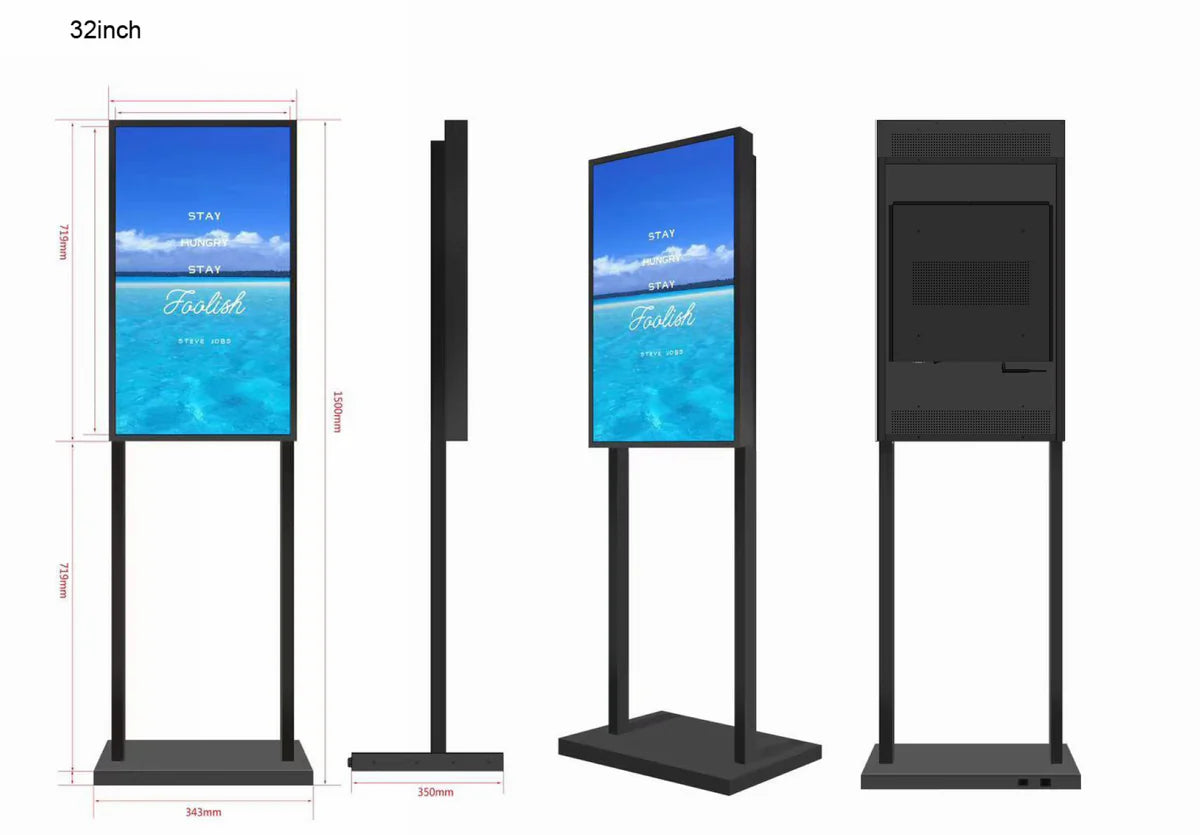 32" Single-Sided 2500nits High Bright LCD Window Advertising Display, Android RK3568 2G+32G, Non-Touch, Cloud/APP/USB, Wall-Mount/Floor Stand/Suspended Installation