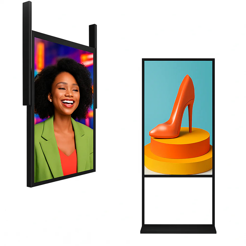 65" Double-Sided High Bright Window LCD Display, 2500nits Front + 700nits Back, Android 2+32G, Non-Touch, Cloud/APP/USB, Hanging/Floor Stand