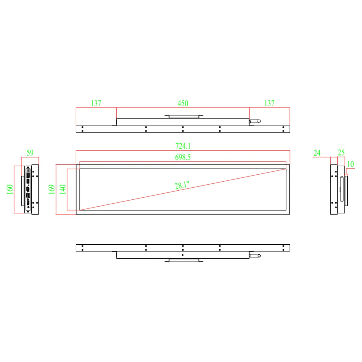 37.6 Inch (920×258mm Viewable) Ultra-Wide Android LCD Bar Display for Retail Shelves | Cloud, App & USB Content Management