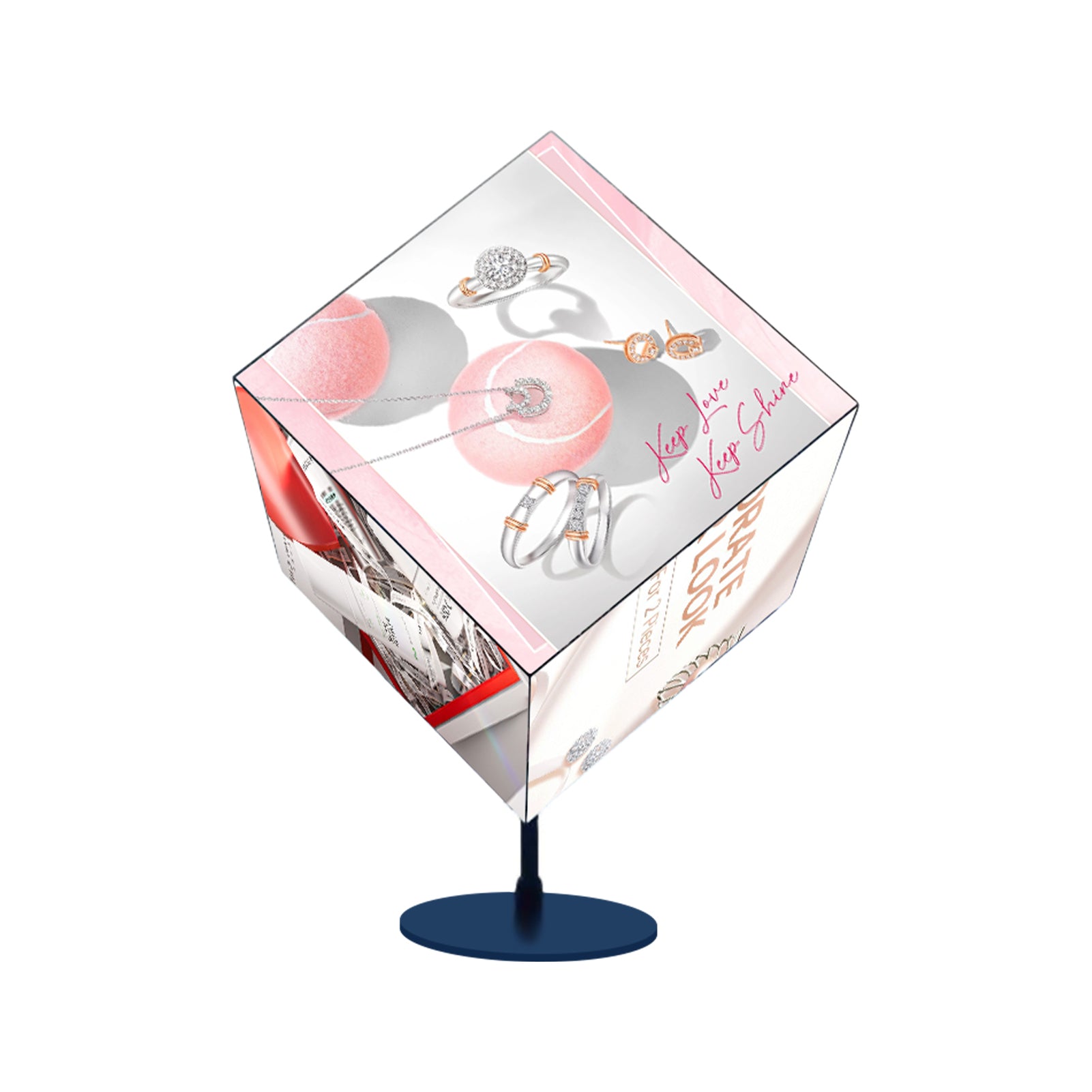 6 Faces (640x640 mm) Cube LED Display P2.5 (2.5mm Pixel Pitch) Indoor Inclined Floor-Standing Cubic Screen