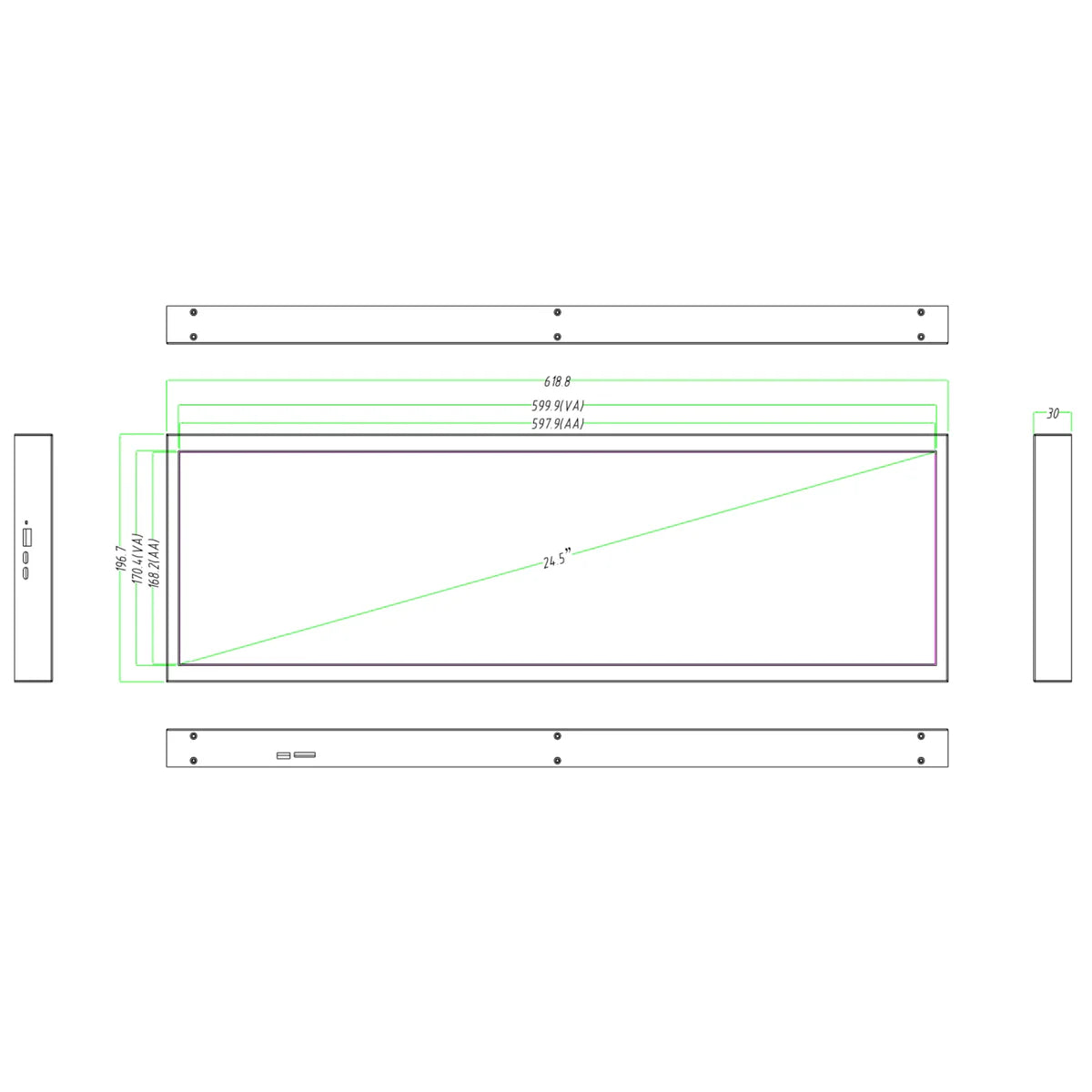24.5 Inch (597.9×168.2mm Viewable) Commercial Ultra-Wide LCD Shelf Display | Android Stretched Bar Screen | Cloud, App & USB Playback