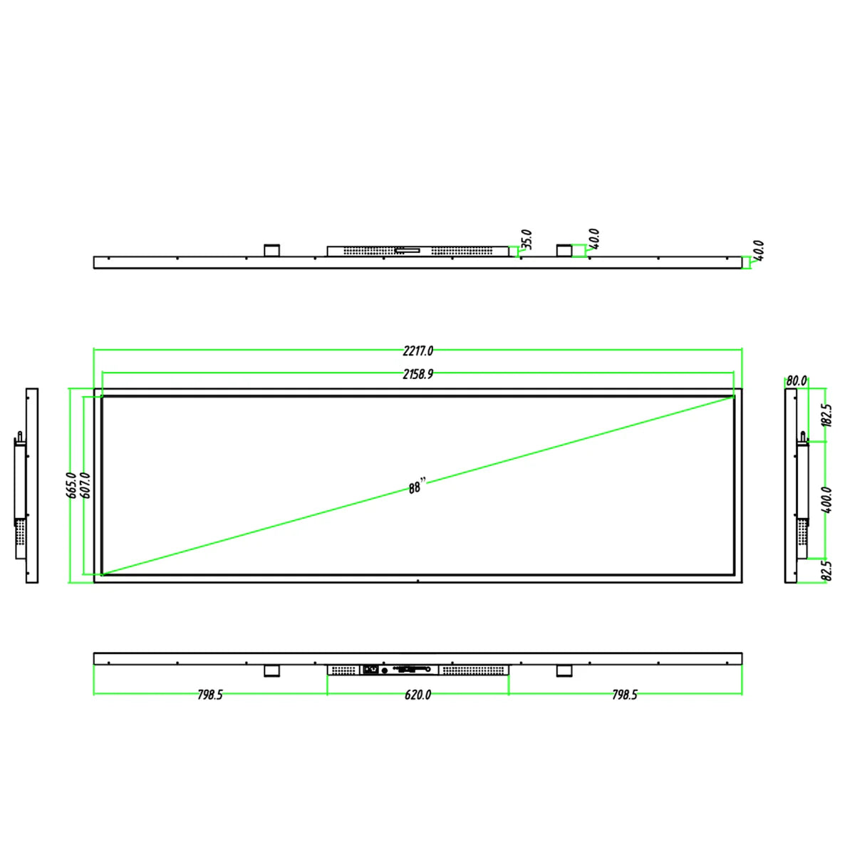 88 Inch (2158.85×607.2mm Viewable) Extra-Large Ultra-Wide Android LCD Bar Display | Stretched Shelf Screen | Cloud Platform, USB & App Control