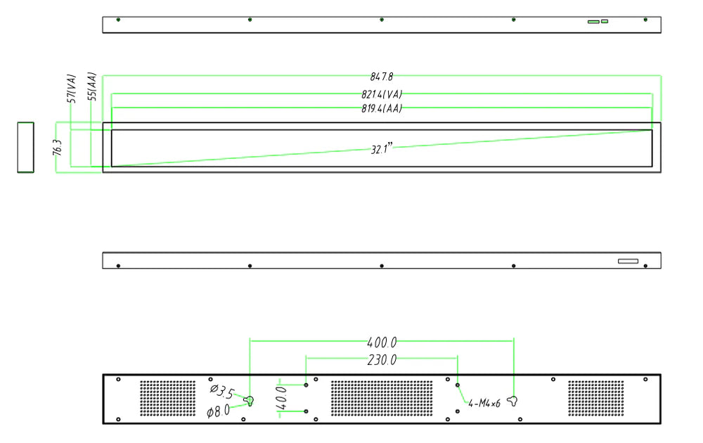 32.1 Inch (819.4×55mm Viewable) Commercial Stretched LCD Bar Display | Ultra-Wide Shelf Screen w/ Optional Touch | Android OS | Cloud / USB / Mobile Control