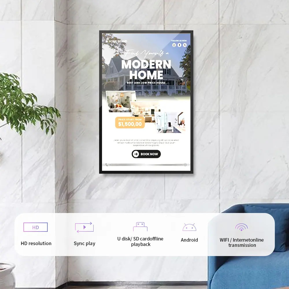 55" Indoor Wall-Mount LCD Digital Poster | Android RK3568 2GB+16GB | Non-Touch / Infrared / Capacitive Touch | CMS Software | VESA Mount