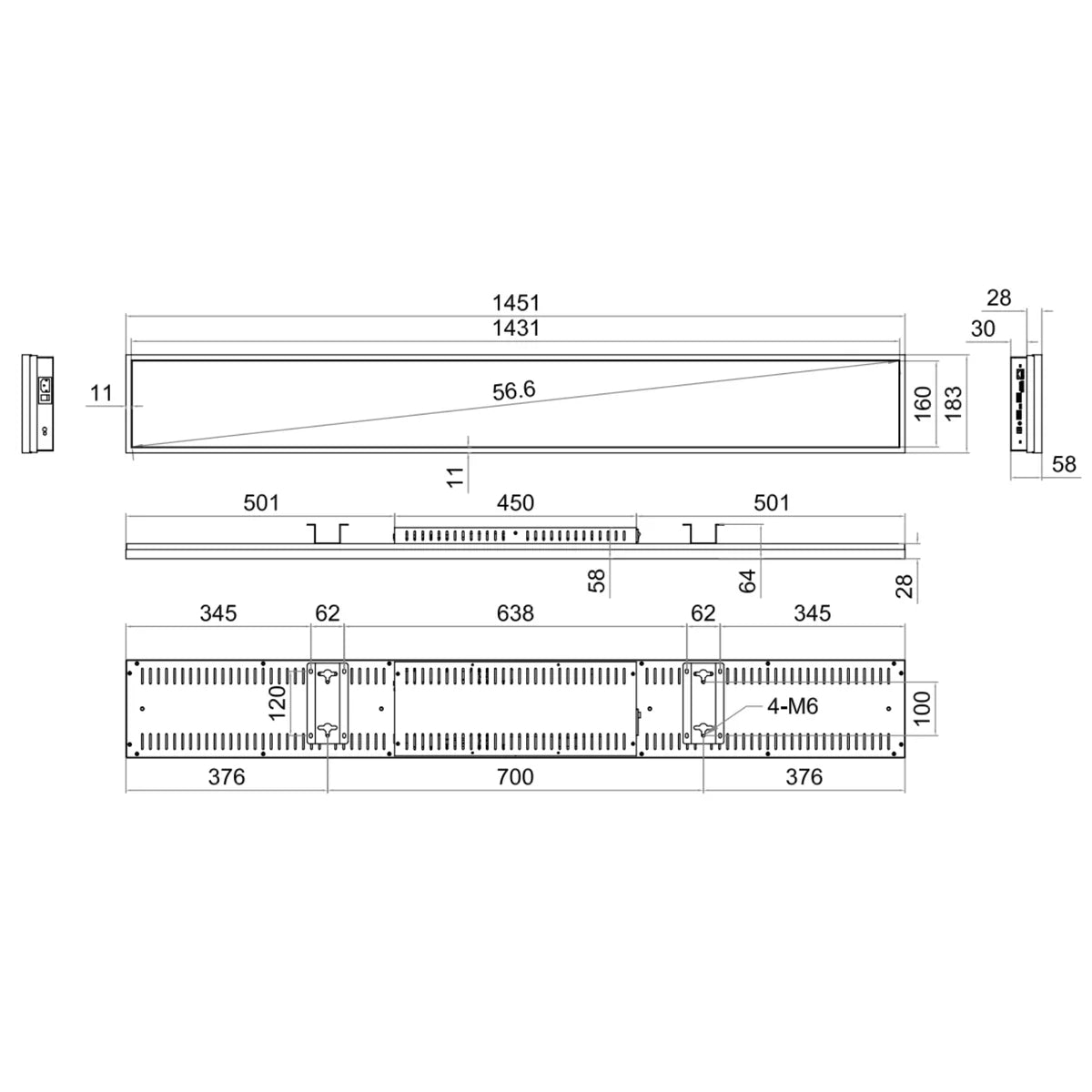 56.6 Inch (1431×160mm  Viewable) Commercial Android Stretched LCD Bar Display | Ultra-Wide Shelf Screen | Cloud / USB / Mobile App