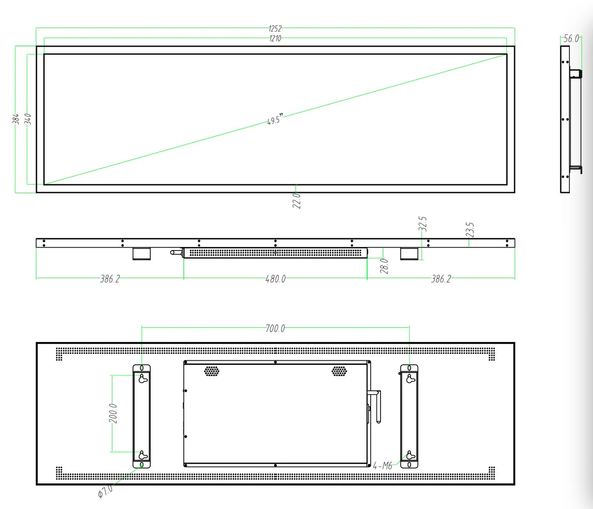 49.5 Inch (1210×340mm Viewable) Ultra-Wide Stretched LCD Shelf Display | Android Bar Screen | Cloud Platform & USB Playback