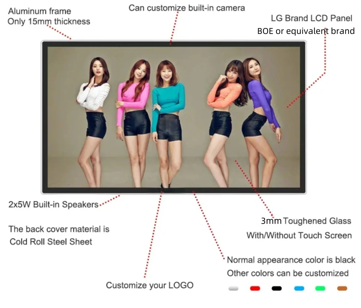 75" Indoor Wall-Mount LCD Digital Poster | Android RK3568 2GB+16GB | Non-Touch / Infrared / Capacitive Touch | CMS Software | VESA Mount