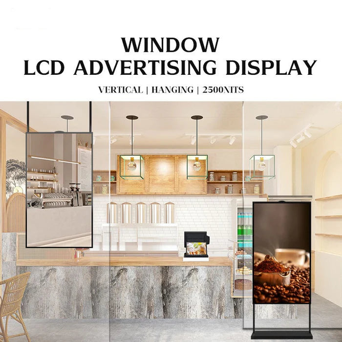 86" Single-Sided 2500nits High Bright Front Window LCD Advertising Display, Android RK3568 2G+32G, Non-Touch, Cloud/APP/USB, Wall-Mount/Floor Stand/Suspended Installation