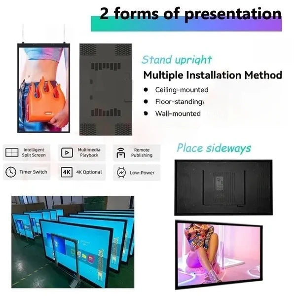 49" Single-Sided 2500nits High Bright Window LCD Display Screen, Android RK3568 2G+32G, Non-Touch, Cloud/APP/USB, Wall-Mount/Floor Stand/Suspended Installation
