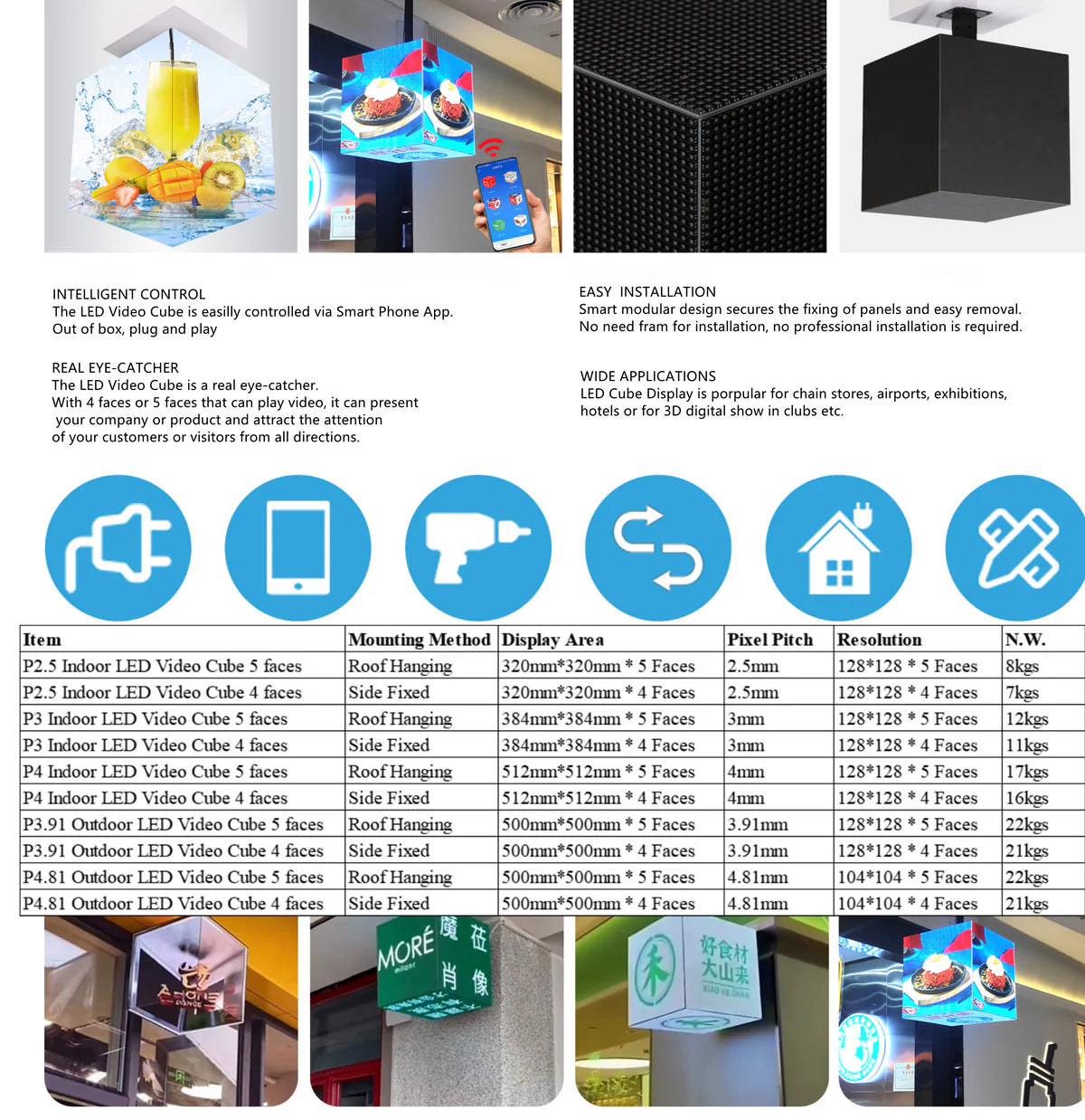 MG Series Multi-Option Magic Cubic LED Display –480 mm |  P2.5 | 5 Face | Outdoor | Display Cube for Retail & Events