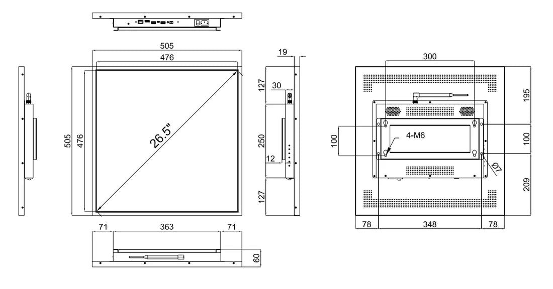 SQ Series 26.5 Inch (476×476mm Viewable) Square LCD Digital Screen Display, Cloud / APP / USB Disk Playback