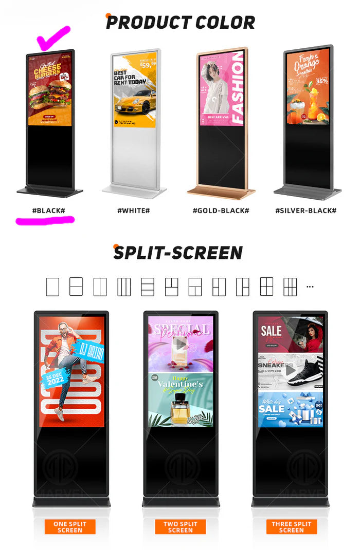 65‘’ Single-Sided Indoor Floor Stand LCD Digital Poster with Wheel Base | | Android RK3568 2GB+16GB | Non-Touch / Infrared / Capacitive Touch | CMS Preinstalled