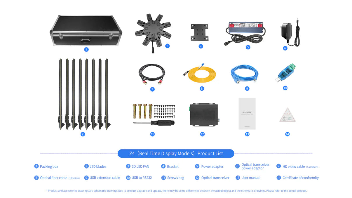 FL-L Series | Synchronous Control | 150cm to 180cm (59.1–70.9 inch) | 3D Holographic Fan | Fan Only / Fan with Dual-Pole Mobile Stand | 3D Advertising Holographic Fan | 8 Blades